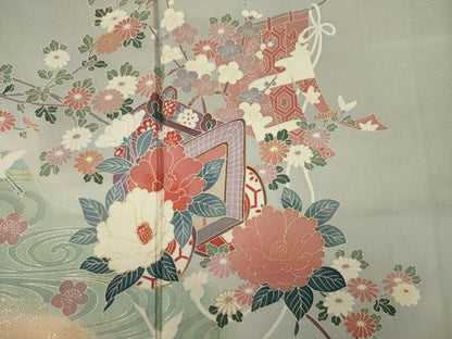 平和屋着物■訪問着　飛鶴御所車花文　暈し染め　金彩　正絹　逸品　DABJ2815ya