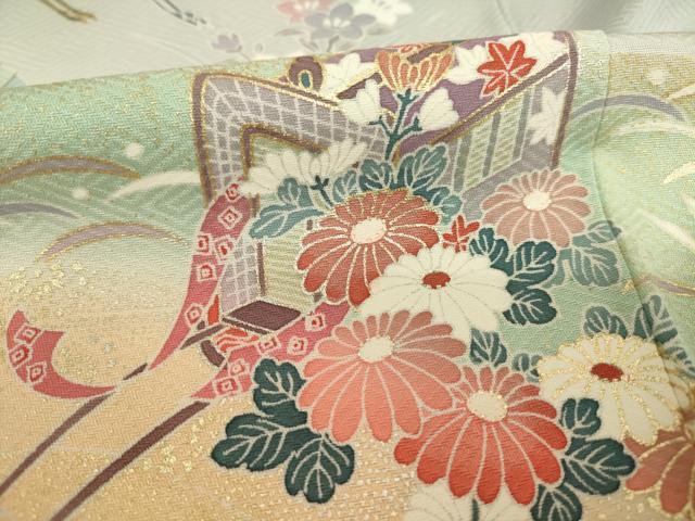 平和屋着物■訪問着　飛鶴御所車花文　暈し染め　金彩　正絹　逸品　DABJ2815ya