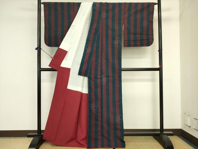 平和屋着物■結城紬　80亀甲　間道　飛び亀甲柄　正絹　逸品　DABJ2819ya