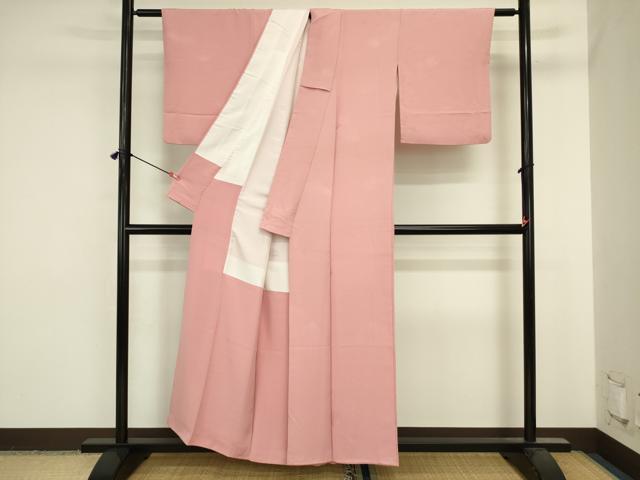 平和屋着物■上質な色無地　松葉地紋　珊瑚色　正絹　逸品　DABJ2822ya