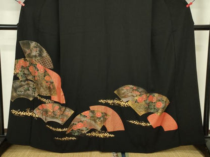 平和屋着物■豪華黒留袖　地紙飛鶴花文　金銀彩　正絹　逸品　DABJ2824ya