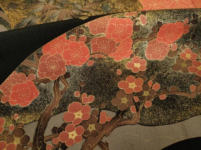 平和屋着物■豪華黒留袖　地紙飛鶴花文　金銀彩　正絹　逸品　DABJ2824ya