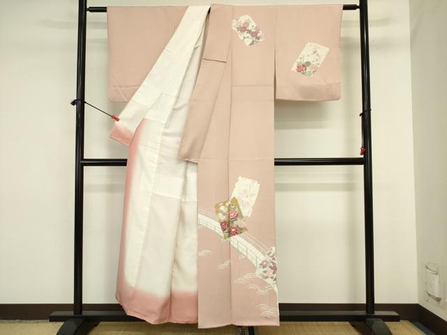 平和屋着物■訪問着　刺繍　渡橋花文　金彩　正絹　逸品　DABJ2831ya