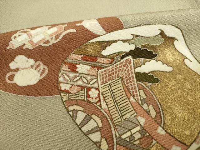 平和屋着物■豪華色留袖　駒刺繍　貝合わせ風景花文　金彩　正絹　逸品　DABJ2832ya