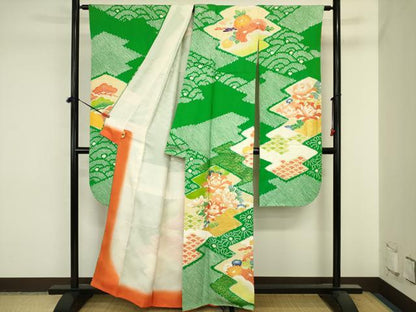 平和屋着物■豪華振袖　駒刺繍　絞り　松皮菱花松文　牡丹　金彩　正絹　逸品　DABJ2838ya