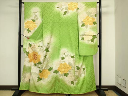 平和屋着物■豪華振袖　駒刺繍　牡丹　暈し染め　金彩　正絹　逸品　DABJ2851ya