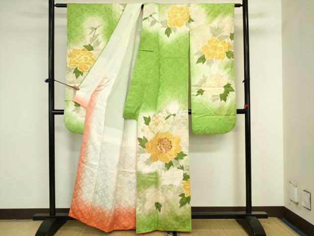 平和屋着物■豪華振袖　駒刺繍　牡丹　暈し染め　金彩　正絹　逸品　DABJ2851ya