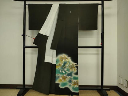 平和屋着物■豪華黒留袖　刺繍　花鳥文　暈し染め　金彩　正絹　逸品　DABJ2852ya