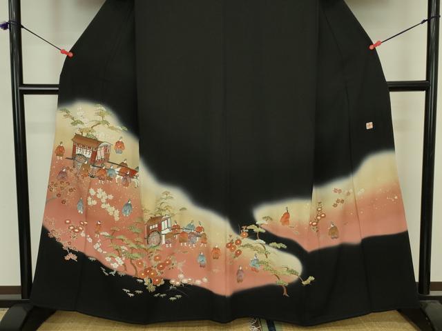 平和屋着物■豪華黒留袖　作家物　御所車人物花松文　暈し染め　金彩　正絹　逸品　DABJ2855ya