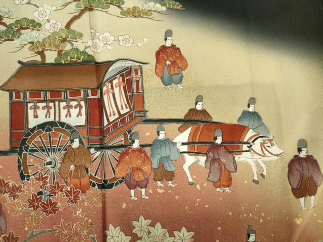 平和屋着物■豪華黒留袖　作家物　御所車人物花松文　暈し染め　金彩　正絹　逸品　DABJ2855ya