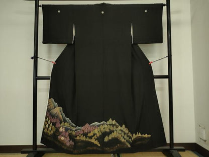 平和屋着物■豪華黒留袖　風景文　金銀糸　正絹　逸品　DABJ2856ya