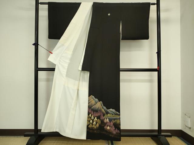 平和屋着物■豪華黒留袖　風景文　金銀糸　正絹　逸品　DABJ2856ya