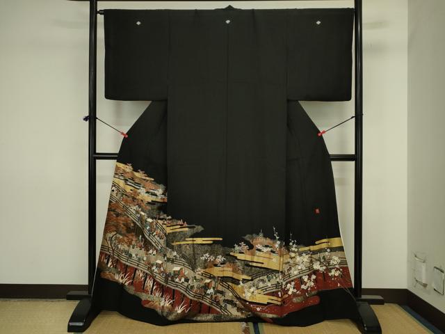 平和屋着物■豪華黒留袖　作家物　大名行列　枝梅　金彩　正絹　逸品　DABJ2858ya