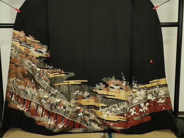 平和屋着物■豪華黒留袖　作家物　大名行列　枝梅　金彩　正絹　逸品　DABJ2858ya