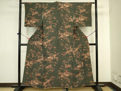 平和屋着物■上質な小紋　型染め　風景花文　鬼しぼ縮緬　正絹　逸品　DABJ2860ya