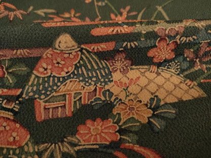 平和屋着物■上質な小紋　型染め　風景花文　鬼しぼ縮緬　正絹　逸品　DABJ2860ya