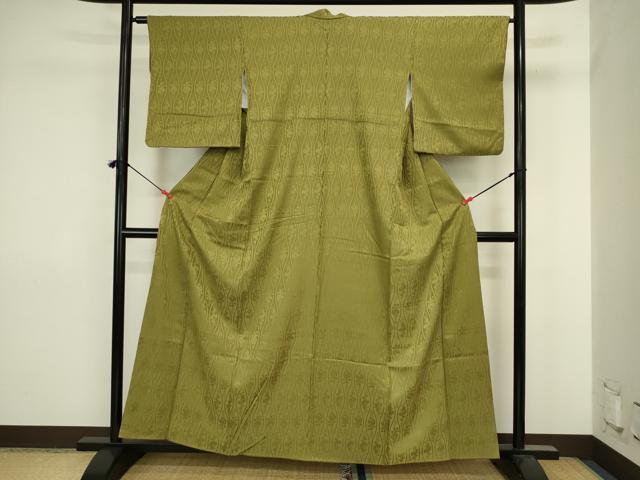 平和屋着物■上質な色無地　立涌花地紋　松葉色　正絹　逸品　DABJ2862ya