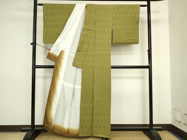 平和屋着物■上質な色無地　立涌花地紋　松葉色　正絹　逸品　DABJ2862ya