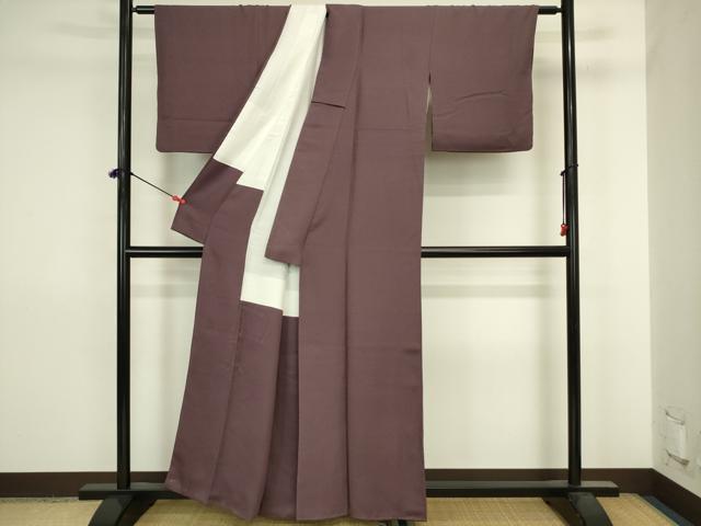 平和屋着物■上質な色無地　霞地紋　葡萄鼠色　正絹　逸品　DABJ2865ya