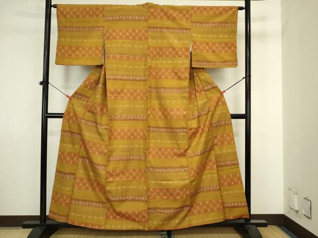 平和屋着物■上質な紬　横段幾何学文　正絹　逸品　DABJ2868ya