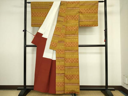 平和屋着物■上質な紬　横段幾何学文　正絹　逸品　DABJ2868ya