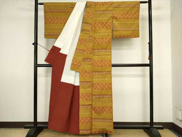 平和屋着物■上質な紬　横段幾何学文　正絹　逸品　DABJ2868ya