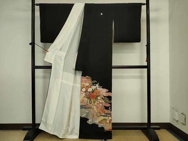 平和屋着物■豪華黒留袖　駒刺繍　花車文　金彩　正絹　逸品　DABJ2869ya