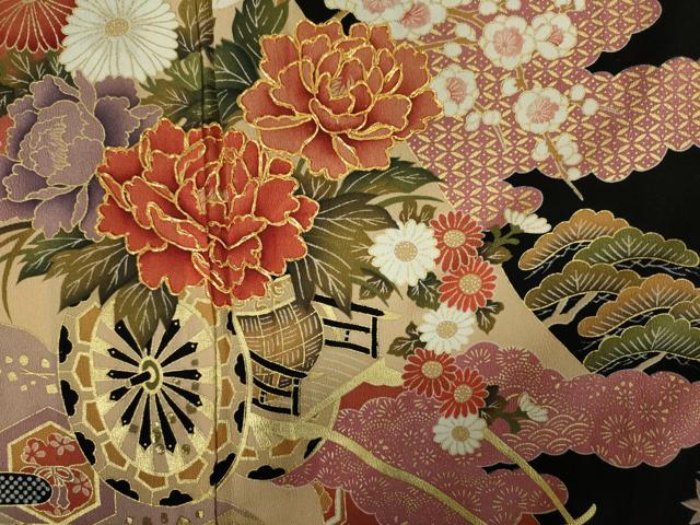 平和屋着物■豪華黒留袖　駒刺繍　花車文　金彩　正絹　逸品　DABJ2869ya
