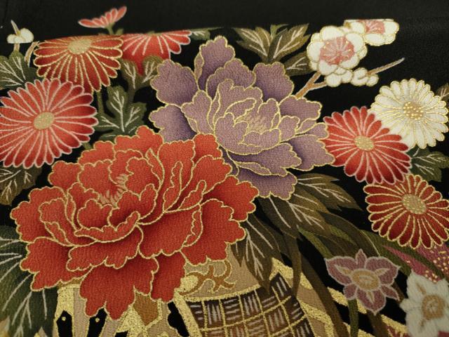 平和屋着物■豪華黒留袖　駒刺繍　花車文　金彩　正絹　逸品　DABJ2869ya