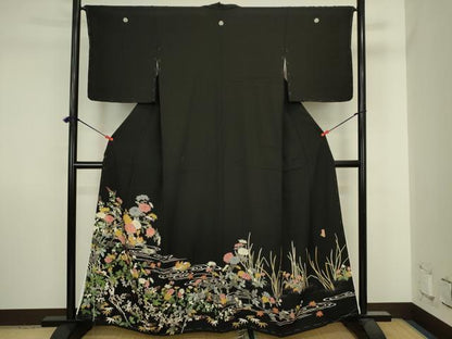 平和屋着物■豪華黒留袖　友禅　作家物　流水花鳥文　鴛鴦　正絹　逸品　DABJ2871ya