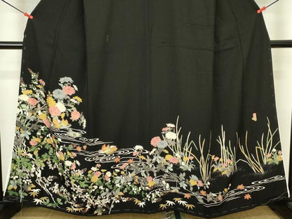 平和屋着物■豪華黒留袖　友禅　作家物　流水花鳥文　鴛鴦　正絹　逸品　DABJ2871ya