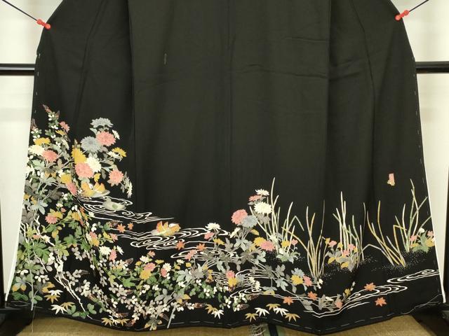平和屋着物■豪華黒留袖　友禅　作家物　流水花鳥文　鴛鴦　正絹　逸品　DABJ2871ya
