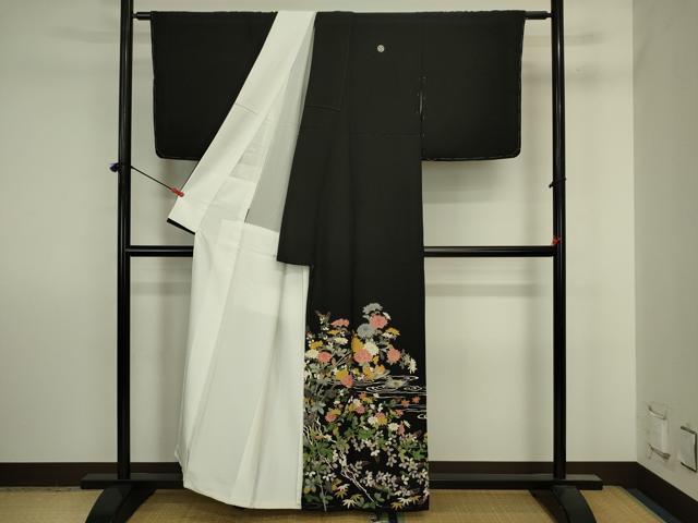 平和屋着物■豪華黒留袖　友禅　作家物　流水花鳥文　鴛鴦　正絹　逸品　DABJ2871ya