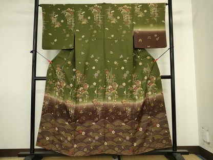 平和屋着物■訪問着　流水舞蝶花松文　暈し染め　金彩　正絹　逸品　DABJ2875ya