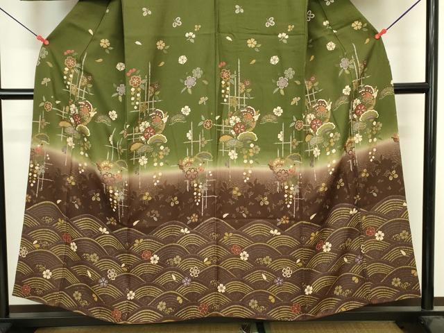 平和屋着物■訪問着　流水舞蝶花松文　暈し染め　金彩　正絹　逸品　DABJ2875ya
