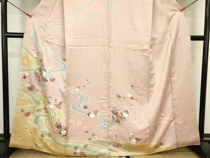 平和屋着物■訪問着　流水花筏文　金彩　正絹　逸品　DABJ2880ya