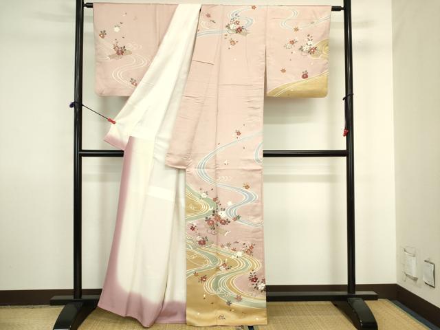 平和屋着物■訪問着　流水花筏文　金彩　正絹　逸品　DABJ2880ya