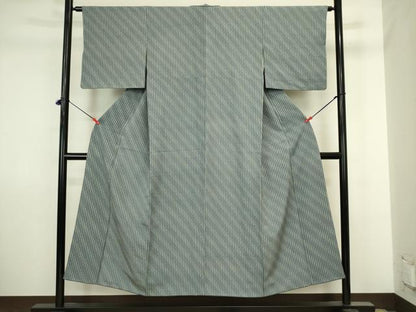 平和屋着物■上質な小紋　斜縞花文　正絹　逸品　DABJ2885ya