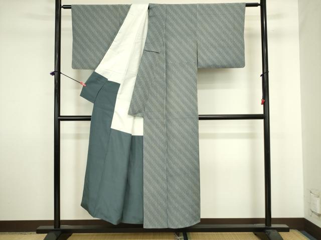 平和屋着物■上質な小紋　斜縞花文　正絹　逸品　DABJ2885ya
