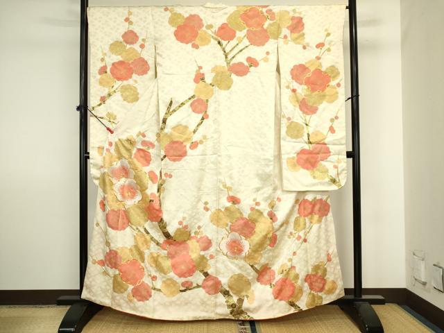 平和屋着物■豪華振袖　駒刺繍　枝梅文　金彩　正絹　逸品　DABJ2887ya