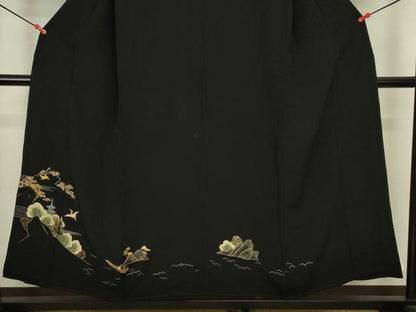 平和屋着物■豪華　黒留袖　刺繍　飛鶴風景文　金銀糸　正絹　逸品　DABJ2888ya