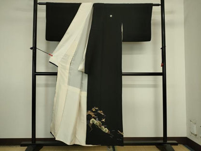 平和屋着物■豪華　黒留袖　刺繍　飛鶴風景文　金銀糸　正絹　逸品　DABJ2888ya