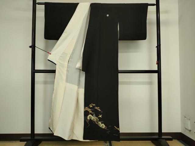 平和屋着物■豪華　黒留袖　刺繍　飛鶴風景文　金銀糸　正絹　逸品　DABJ2888ya