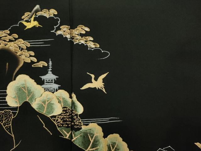 平和屋着物■豪華　黒留袖　刺繍　飛鶴風景文　金銀糸　正絹　逸品　DABJ2888ya