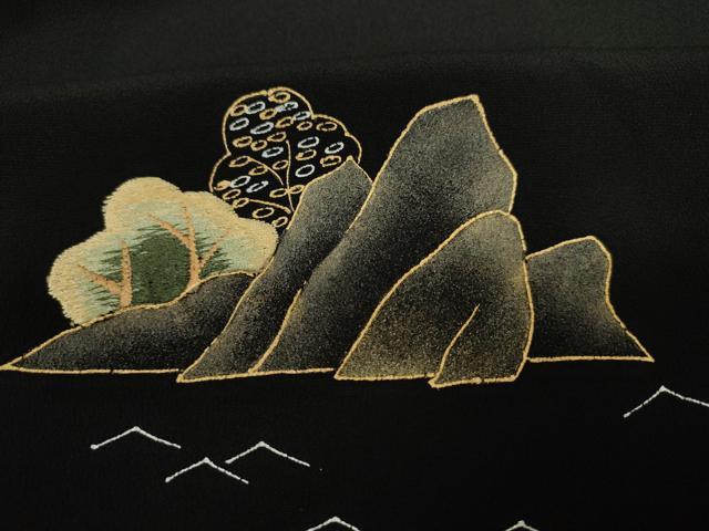 平和屋着物■豪華　黒留袖　刺繍　飛鶴風景文　金銀糸　正絹　逸品　DABJ2888ya