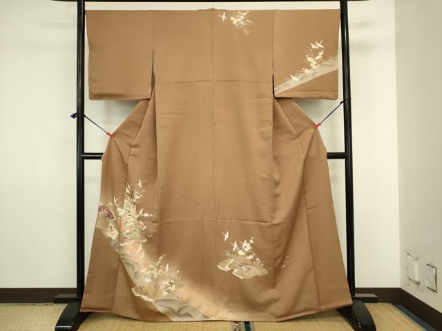 平和屋着物■訪問着　飛鶴御所車花文　暈し染め　金銀彩　正絹　逸品　DABJ2890ya
