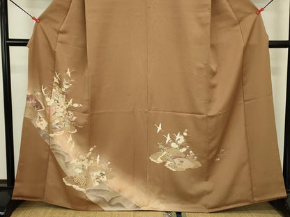 平和屋着物■訪問着　飛鶴御所車花文　暈し染め　金銀彩　正絹　逸品　DABJ2890ya