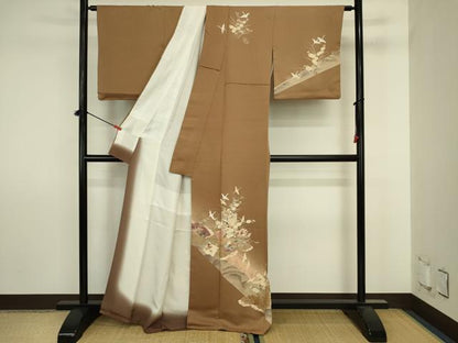 平和屋着物■訪問着　飛鶴御所車花文　暈し染め　金銀彩　正絹　逸品　DABJ2890ya