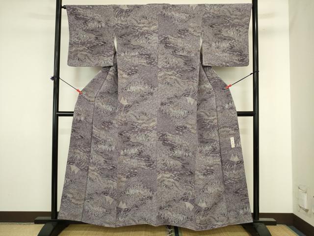 平和屋着物■上質な小紋　風景文　草木染　暈し染め　鬼しぼ縮緬　正絹　逸品　DABJ2895ya