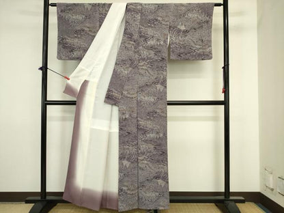 平和屋着物■上質な小紋　風景文　草木染　暈し染め　鬼しぼ縮緬　正絹　逸品　DABJ2895ya
